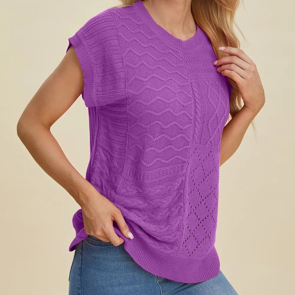NWT Vibrant Purple Knit Short Sleeve Women's Top
